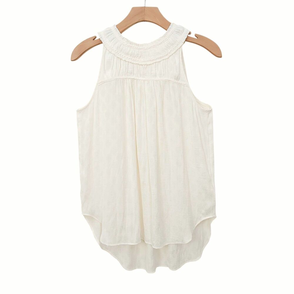Anthropologie Maeve Top Womens 4 Ivory Sleeveless  Pleated Flowy Ruffled Boho